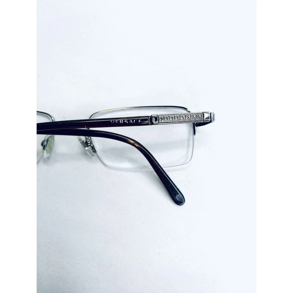 Versace Silver & Brown Half Rim Rectangular Glasses Italy 50 18 135